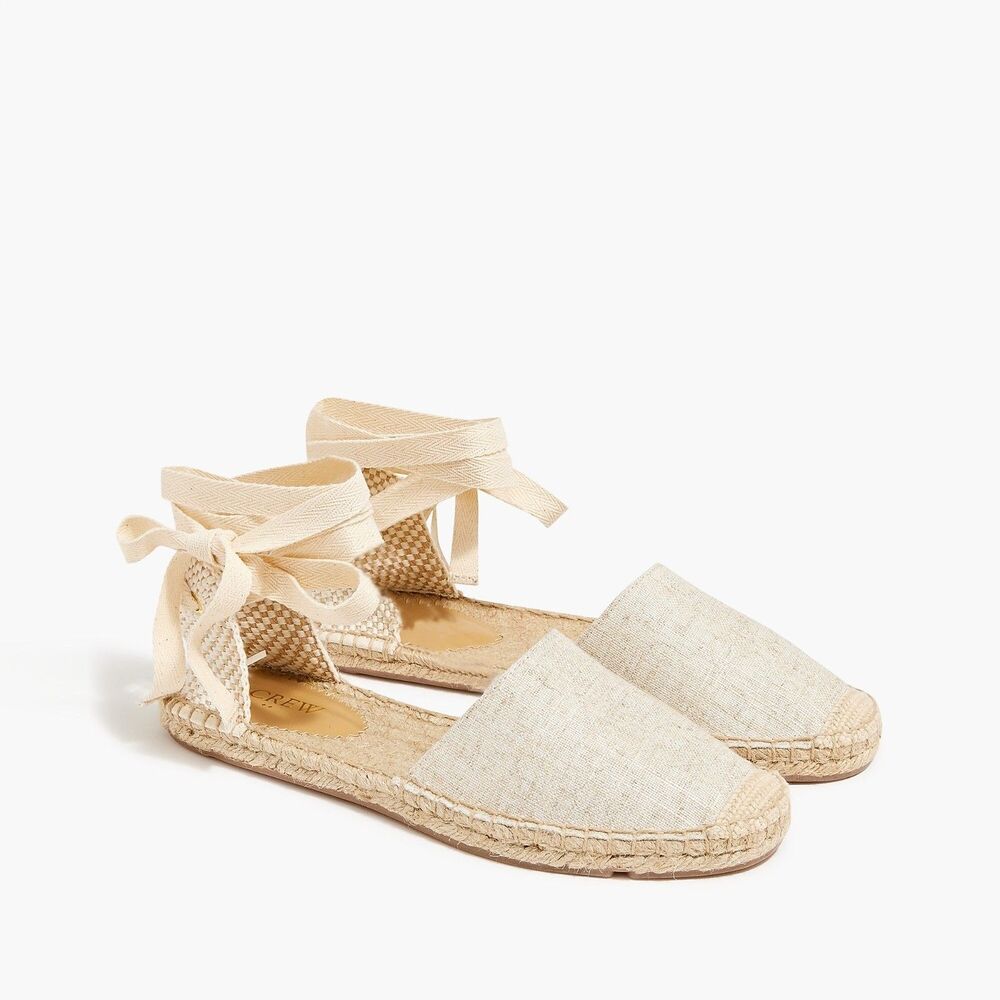 J. Crew Factory Beige D'Orsay Lace Up Flat Espadrille Ankle Strap Sandals Size 8